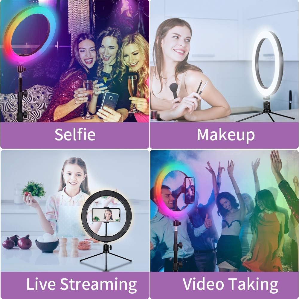 Кольцевая LED лампа FOSITAN App RGB Light 10" / Управление через приложение / RGB + 3 режима белого света / Черная, фото №8