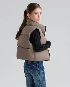 Пухова жилетка SOLOCOTE для дівчаток, зимова тепла безрукавка з капюшоном на флісі synthetic.ua - Фото 1