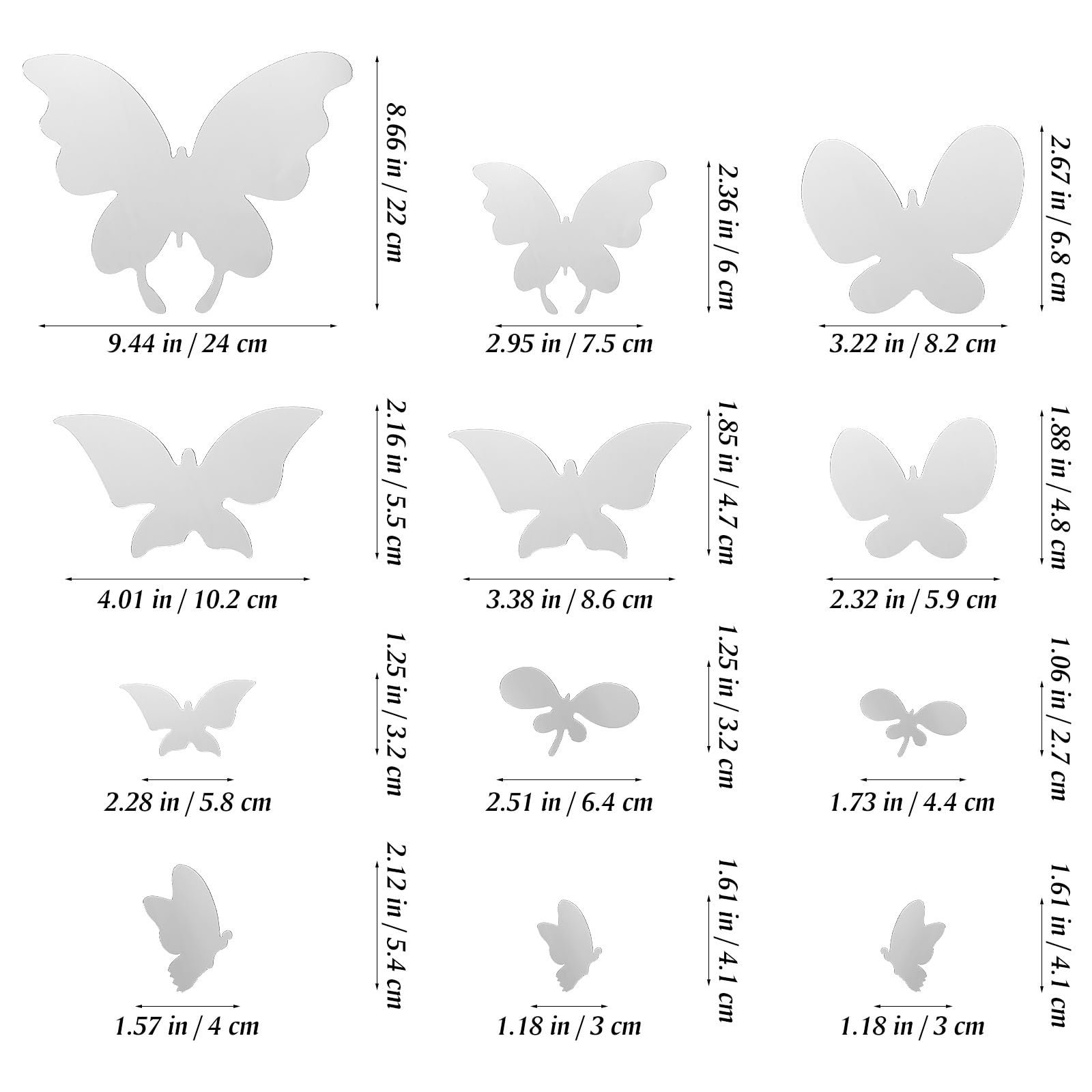 Дзеркальна 3D наклейка на стіну VORCOOL Butterfly акрилова 60 х 40 см срібляста, фото №2