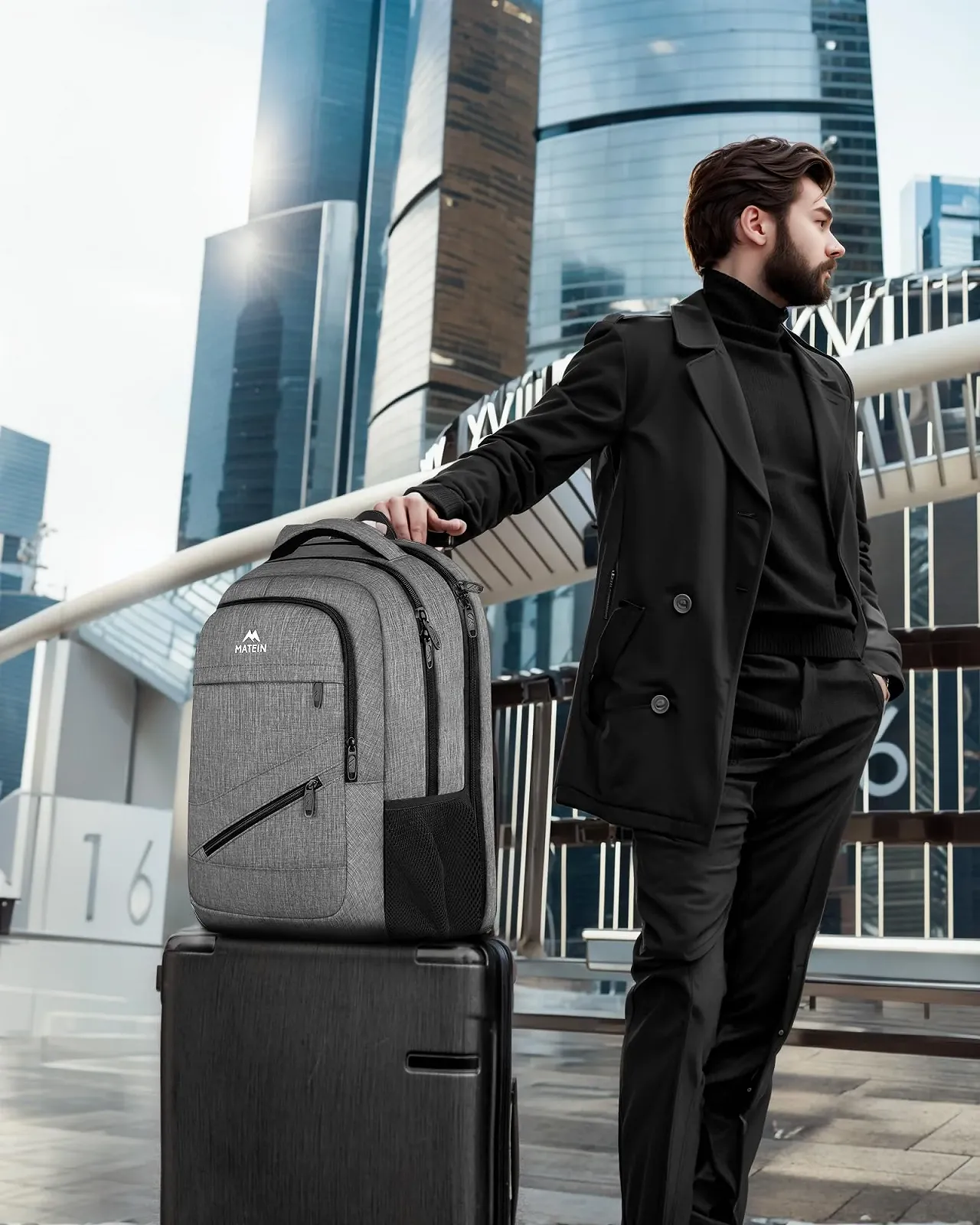 Рюкзак для ноутбука MATEIN 17 дюймов Водонепроницаемый USB TSA Серый, фото №8 Рюкзак для ноутбука MATEIN 17 дюймов Водонепроницаемый USB TSA Серый, фото №8