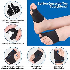 Коректор великого пальця стопи від вальгусної деформації, ортопедична шина з силіконовою подушкою, денний та нічний, чорний та L synthetic.ua - Фото 1