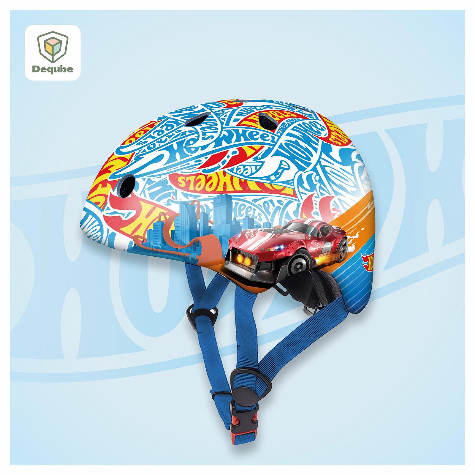 Шлем DeQUBE Uni-Kinder Hot Wheels Детский, регулируемый, сверхлегкий, безопасный, прочный, дышащий, от 2 до 7 лет, черный, синий, регулируемый, фото №4