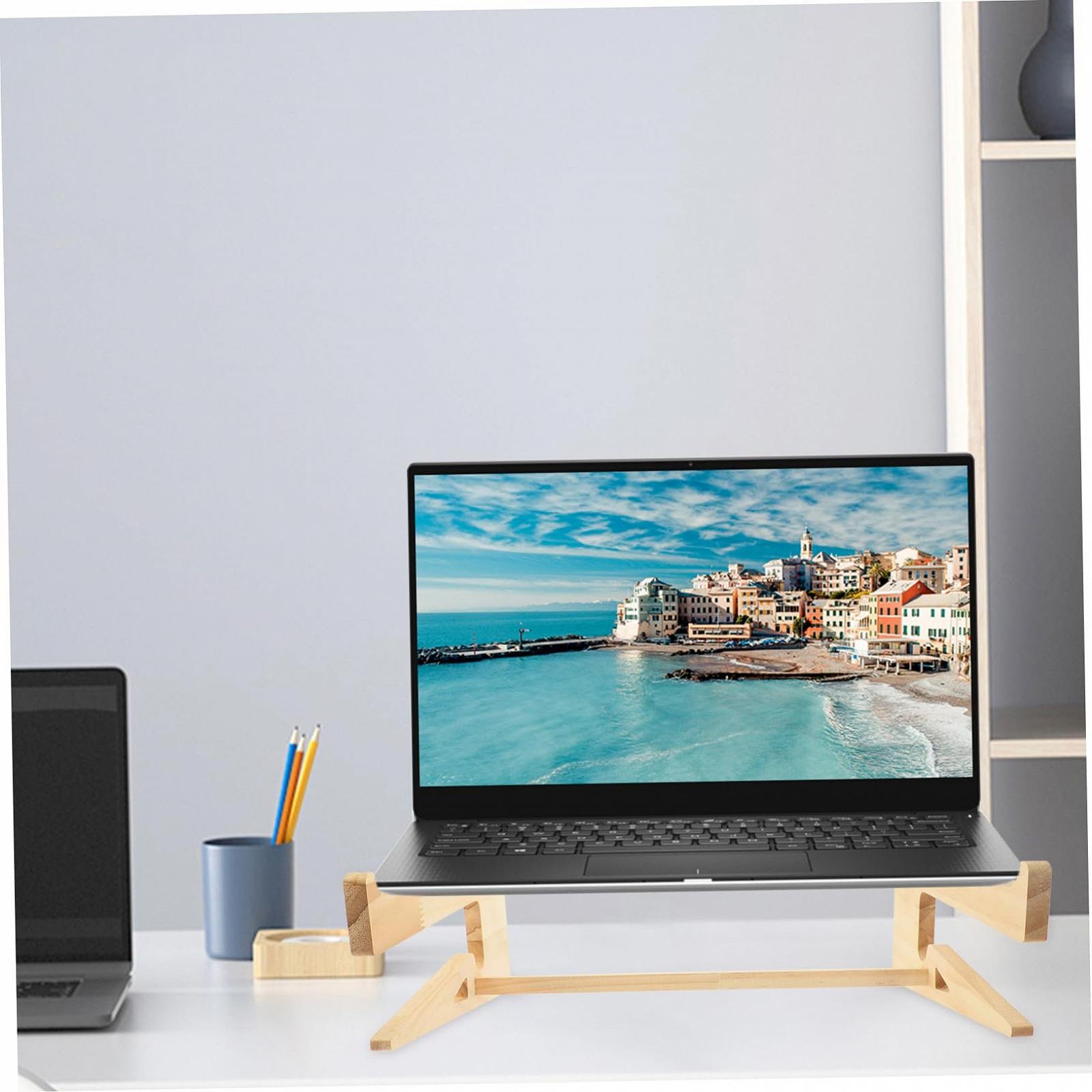 Подставка для ноутбука деревянная портативная с вентиляцией, эргономичная подставка для ноутбуков, стабильный держатель для стола и мобильной работы, фото №4