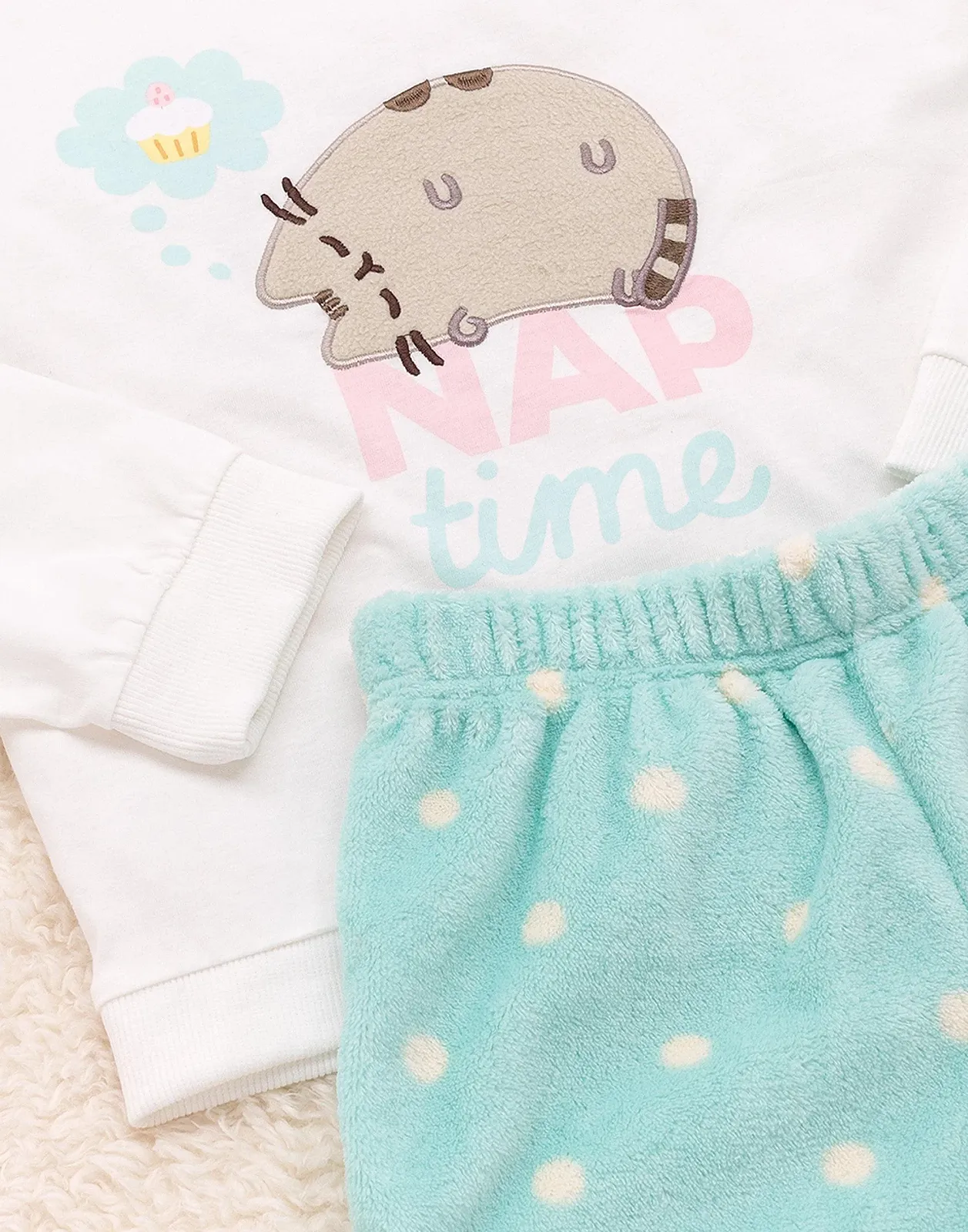 Пижама Pusheen The Cat для девочек Футболка с мультяшным котиком и мятные шорты из флиса, фото №6 Пижама Pusheen The Cat для девочек Футболка с мультяшным котиком и мятные шорты из флиса, фото №6