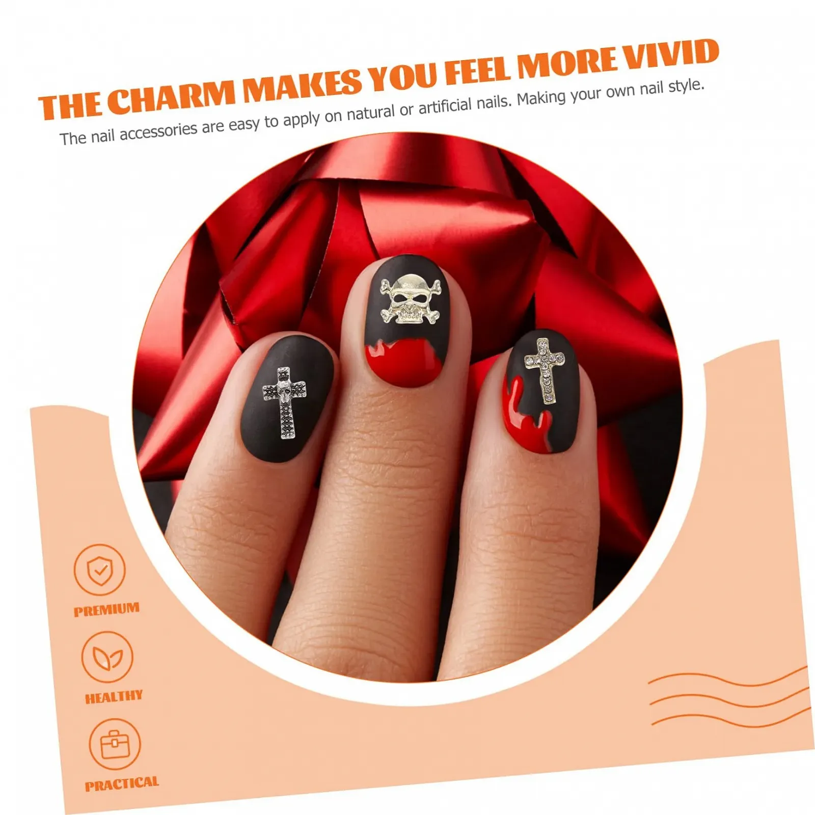 Украшения для ногтей Healeved, 60 шт., металлические черепа и тыквы, подвески для дизайна ногтей для Хэллоуина и салонов ногтей, фото №5