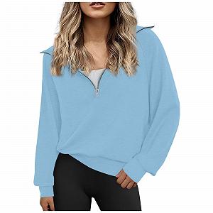 Женский Пуловер на молнии Свободный Длинный рукав Y2K Свитшот - Фото 1