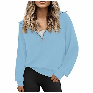 Женский Пуловер на молнии Свободный Длинный рукав Y2K Свитшот - Фото 1