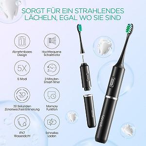 Електрична зубна щітка VOYOR-HEALTH ET410 Звукова акумуляторна портативна 5 режимів з дорожнім футляром Чорна synthetic.ua - Фото 1