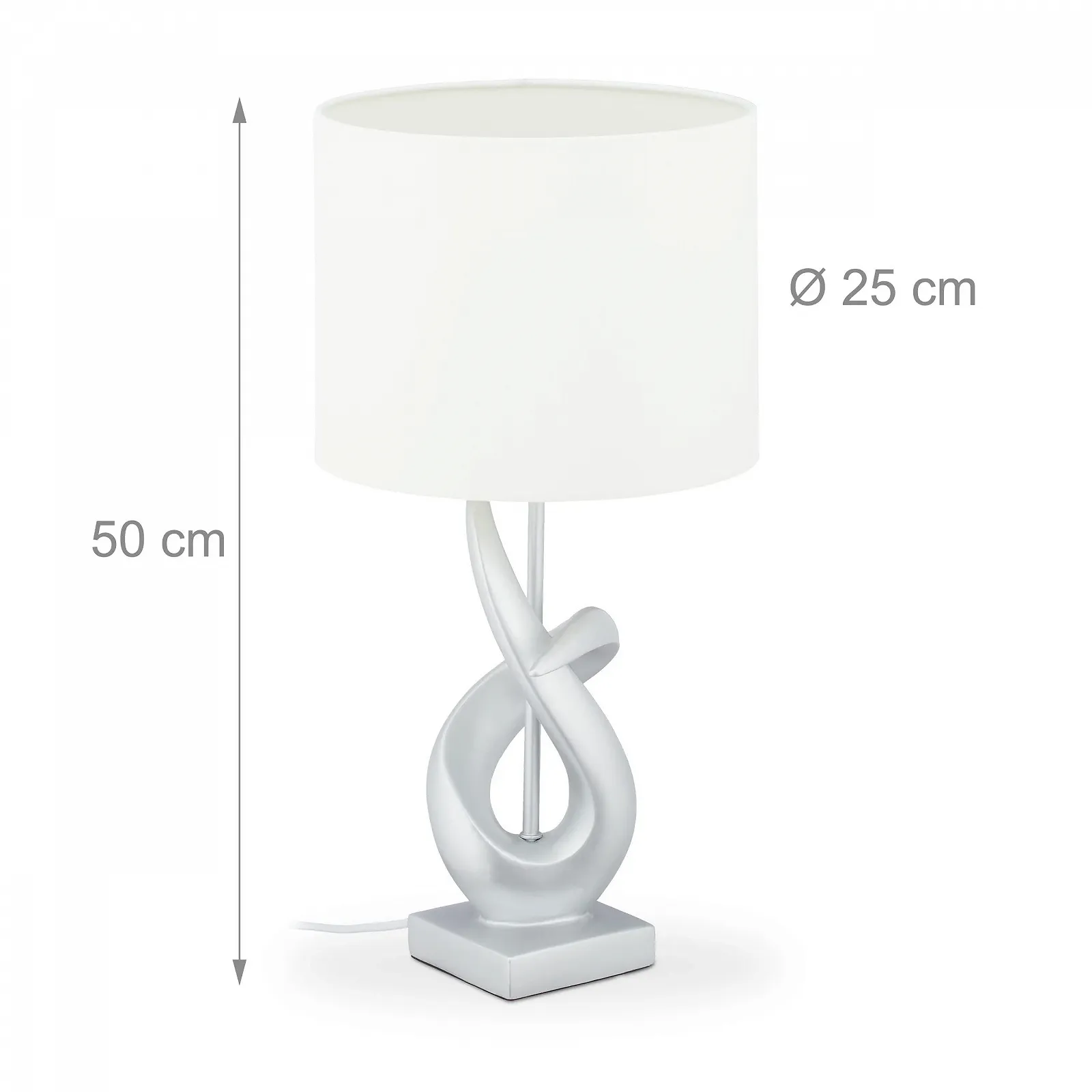 Настільна лампа Relaxdays сучасна з тканинним абажуром срібляста біла E27 50x25 см, фото №4