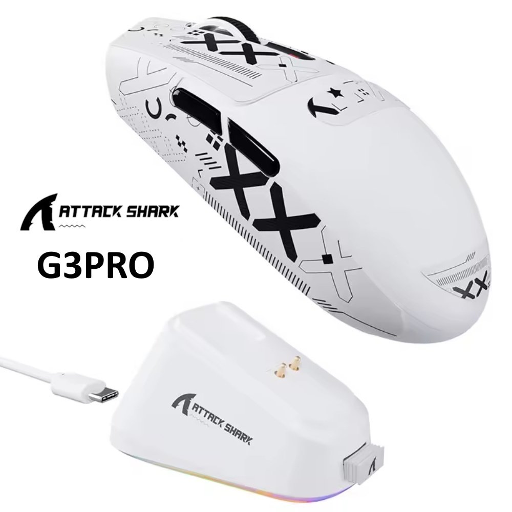 Мышь Attack Shark G3Pro White 25000DPI PAM3311 Wireless Bluetooth с зарядной базой, фото №1