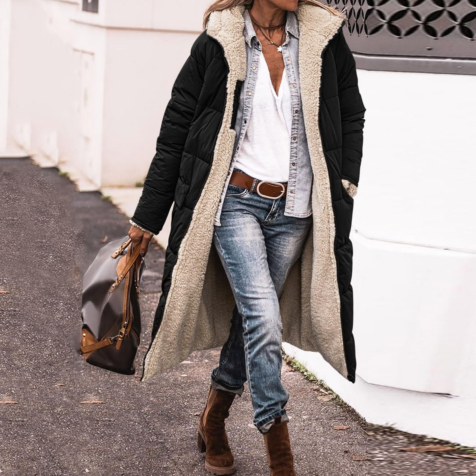 Куртка Teddy С капюшоном (Женская) Fashion Casual Зимняя Длинная, фото №3