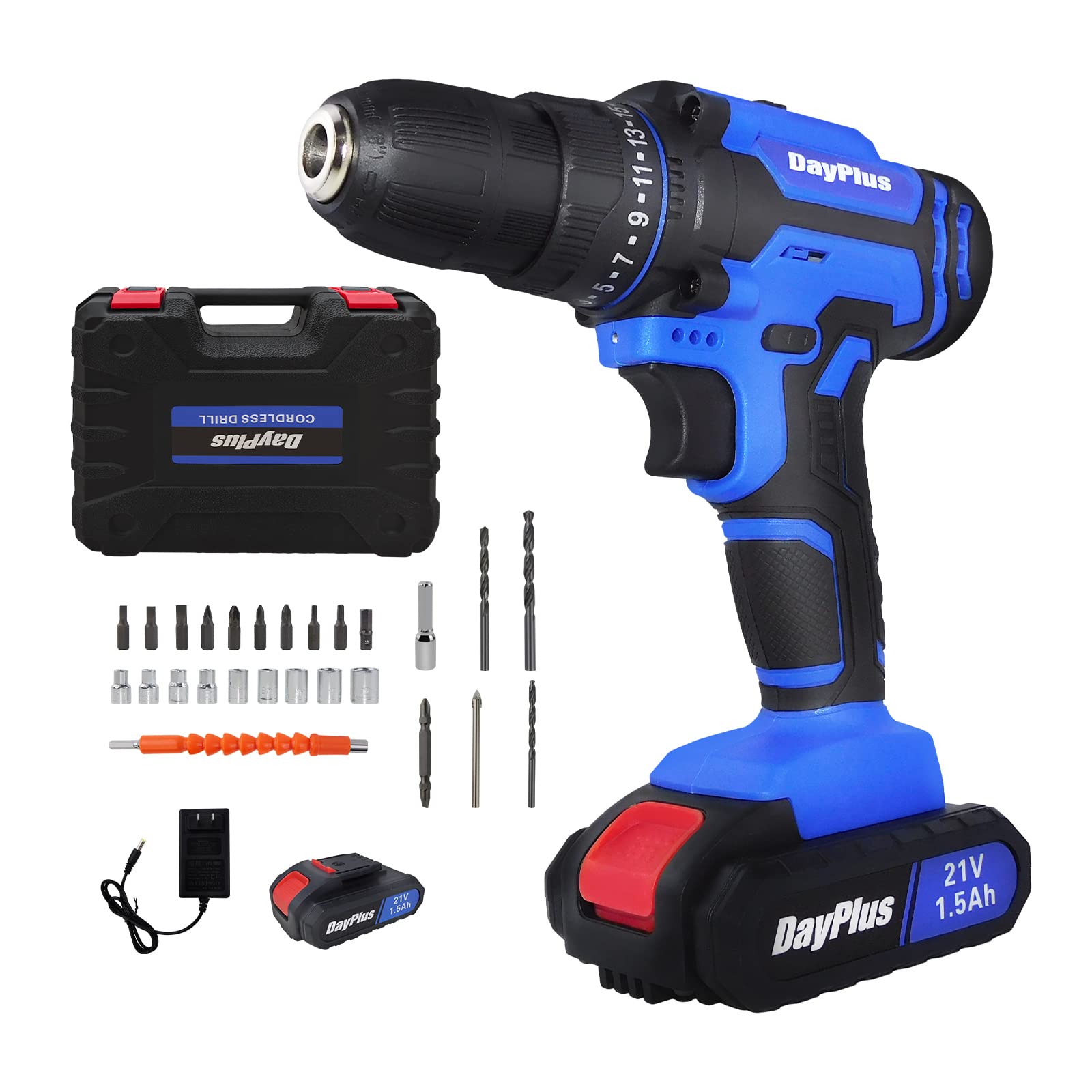 Переносний бездротовий Шурупокрут Електричний набір інструментів 21 В Li-ion акумулятор, 3/8 дюйм. безключовий патрон, 25+1 налаштування крутного моменту, 2 швидкості, 26 штук, 1400 об/хв, світлодіодне підсвічування, фото №1