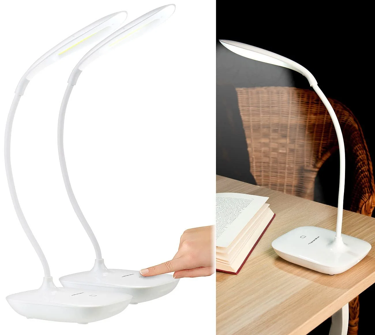 Світлодіодна настільна лампа PEARL Gooseneck 3 Вт COB LED з акумулятором Набір 2 шт. Біла, фото №1