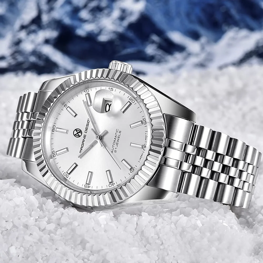 Механические автоматические часы PAGRNE DESIGN GMT, мужские, нержавеющая сталь, диаметр 40 мм, водонепроницаемость 100 м, аналоговый, дата, сапфировое стекло, керамический безель, фото №5