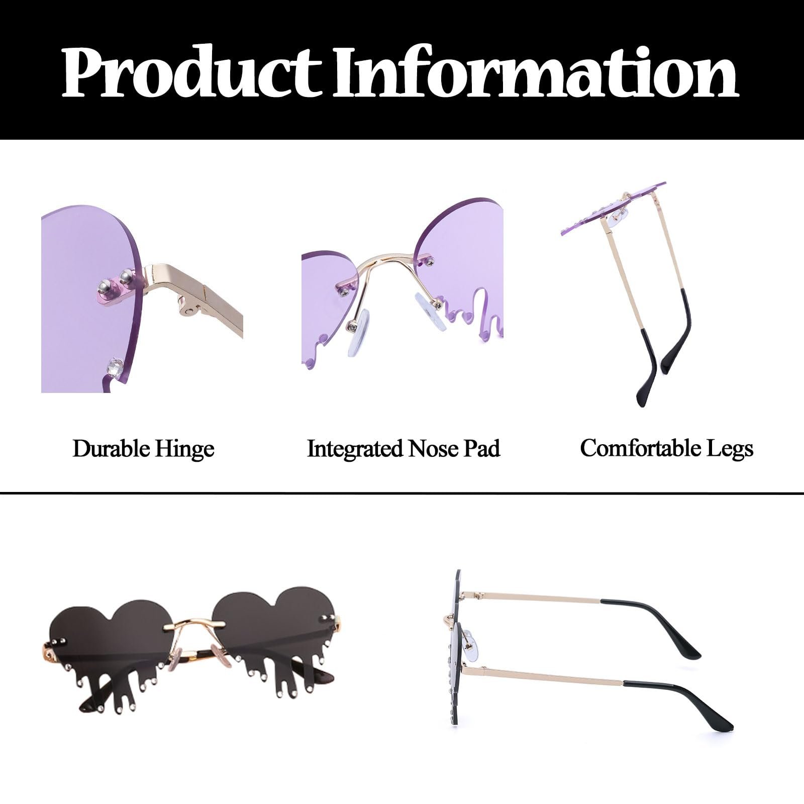 Сонцезахисні окуляри Без оправи Серце LJCZKA з діамантами Жіночі/Чоловічі, фото №4 Сонцезахисні окуляри Без оправи Серце LJCZKA з діамантами Жіночі/Чоловічі, фото №4