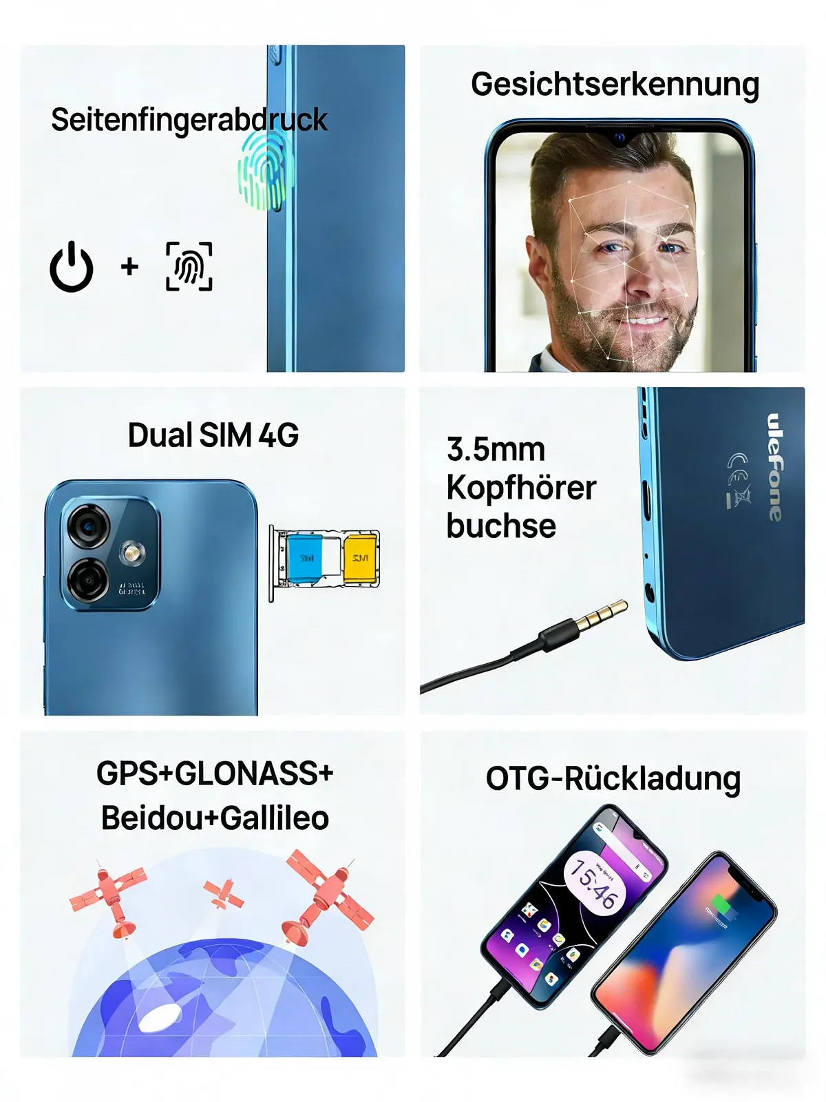 Смартфон Ulefone Note 16Pro 16/128ГБ 50+8МП 6,52" HD+ 4G Dual SIM Blue, фото №5