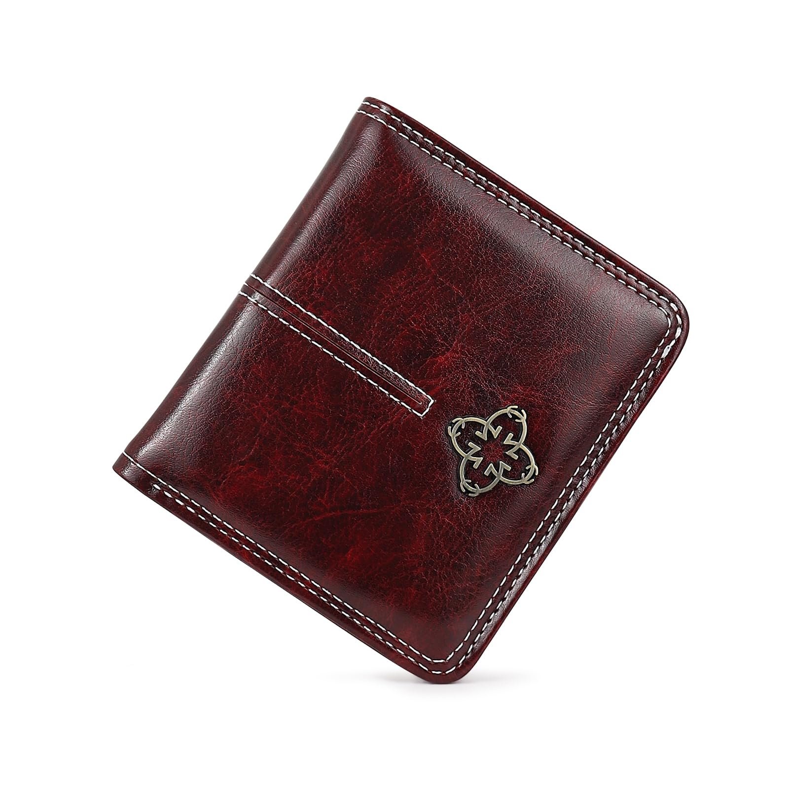 Кошелек AdiStylinno Маленький PU Кожаный Цветочный Bifold Slim Mini Ретро Картхолдер Отделение для монет Окно для ID 6 слотов для карт, винно-красный, ретро, фото №1