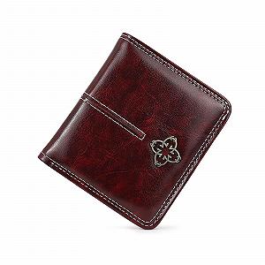 Кошелек AdiStylinno Маленький PU Кожаный Цветочный Bifold Slim Mini Ретро Картхолдер Отделение для монет Окно для ID 6 слотов для карт, винно-красный, ретро - Фото 1
