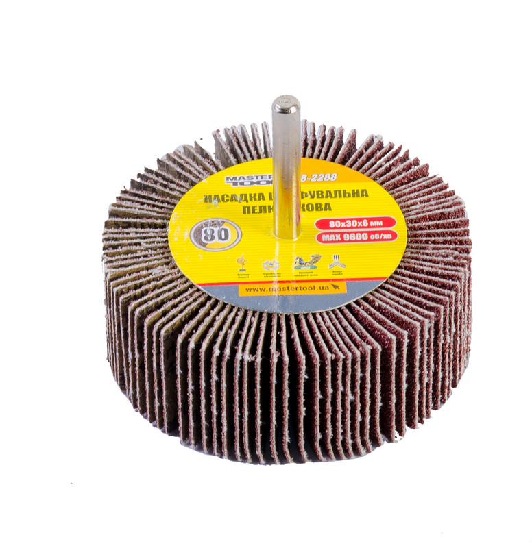 Насадка шліфувальна пелюсткова MASTERTOOL зерно 80 80х30 мм зі стрижнем 6 08-2288, фото №1