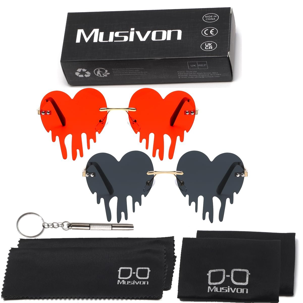 Сонцезахисні окуляри Серце Rave Musivon (2 шт.) Чорний + Червоний, фото №5