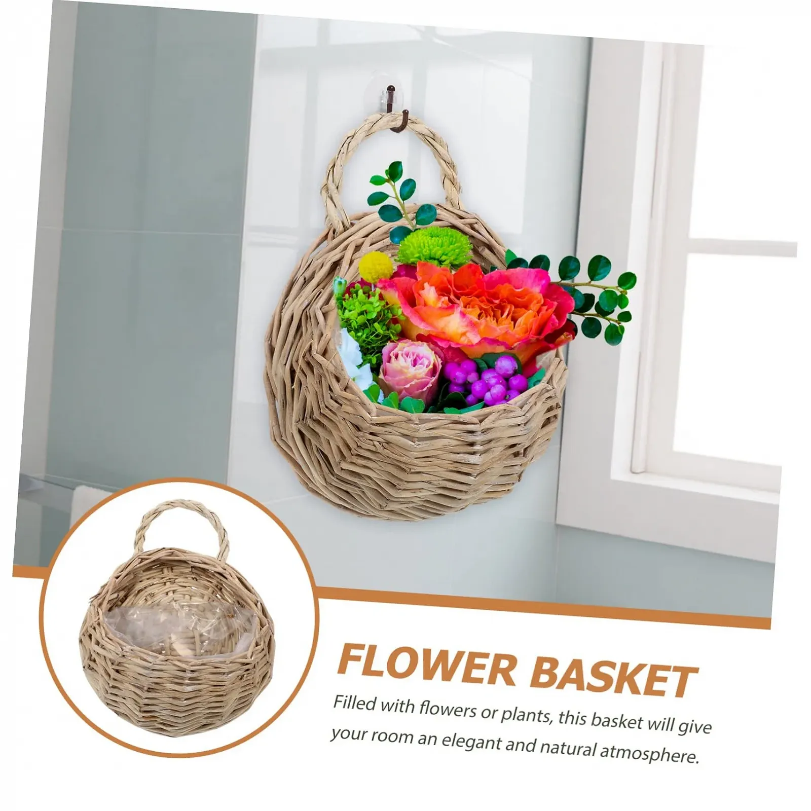 Підвісні кашпо VICASKY 2 шт. кошики рустикальні 18 см для вітальні та передпокою плетені, фото №6 Підвісні кашпо VICASKY 2 шт. кошики рустикальні 18 см для вітальні та передпокою плетені, фото №6