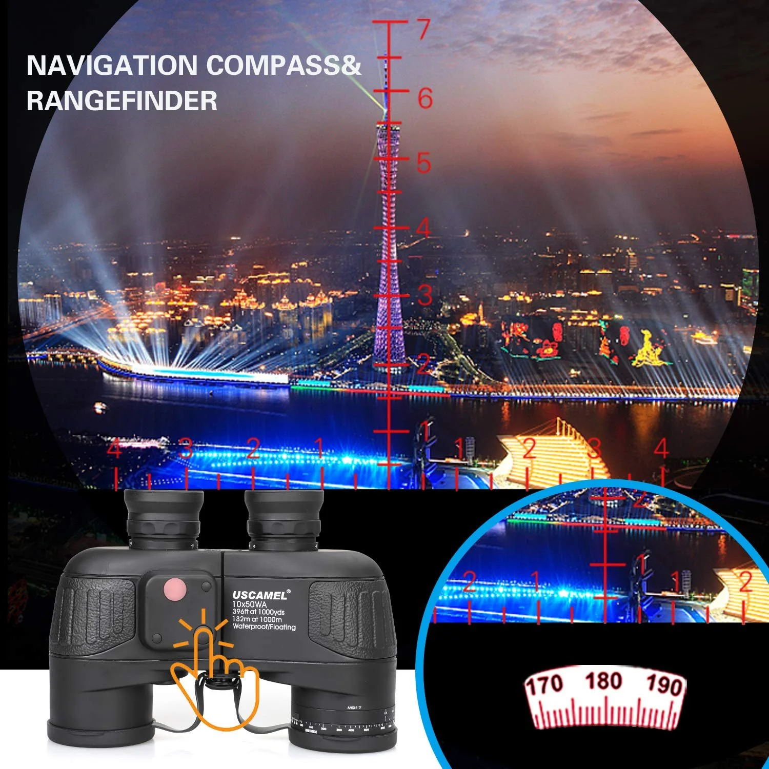 Бінокль USCAMEL 10x50 Kompakt HD Military Multifunction Compass Black, фото №5