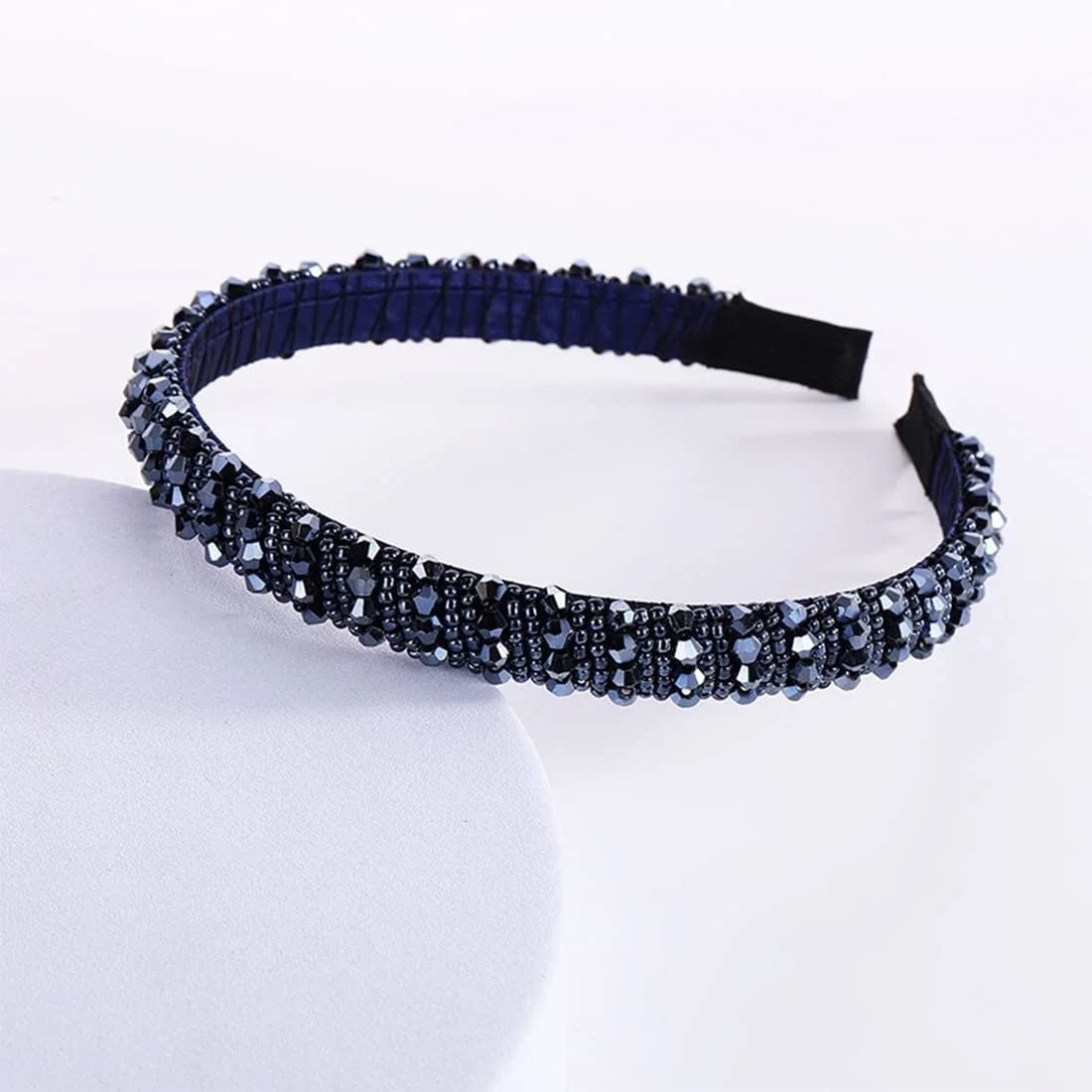 Обруч для волосся з кришталевими намистинами Темно-синій, фото №2