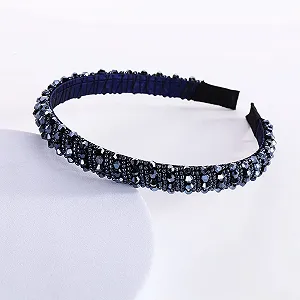 Обруч для волос с хрустальными бусинами Темно-синий synthetic.ua - Фото 1