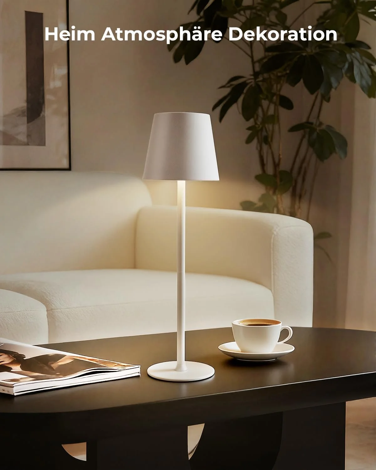 Настільна лампа акумуляторна 2 шт. LED бездротова 3 колірні температури димування 24 см / 37,5 см Бежева, фото №7