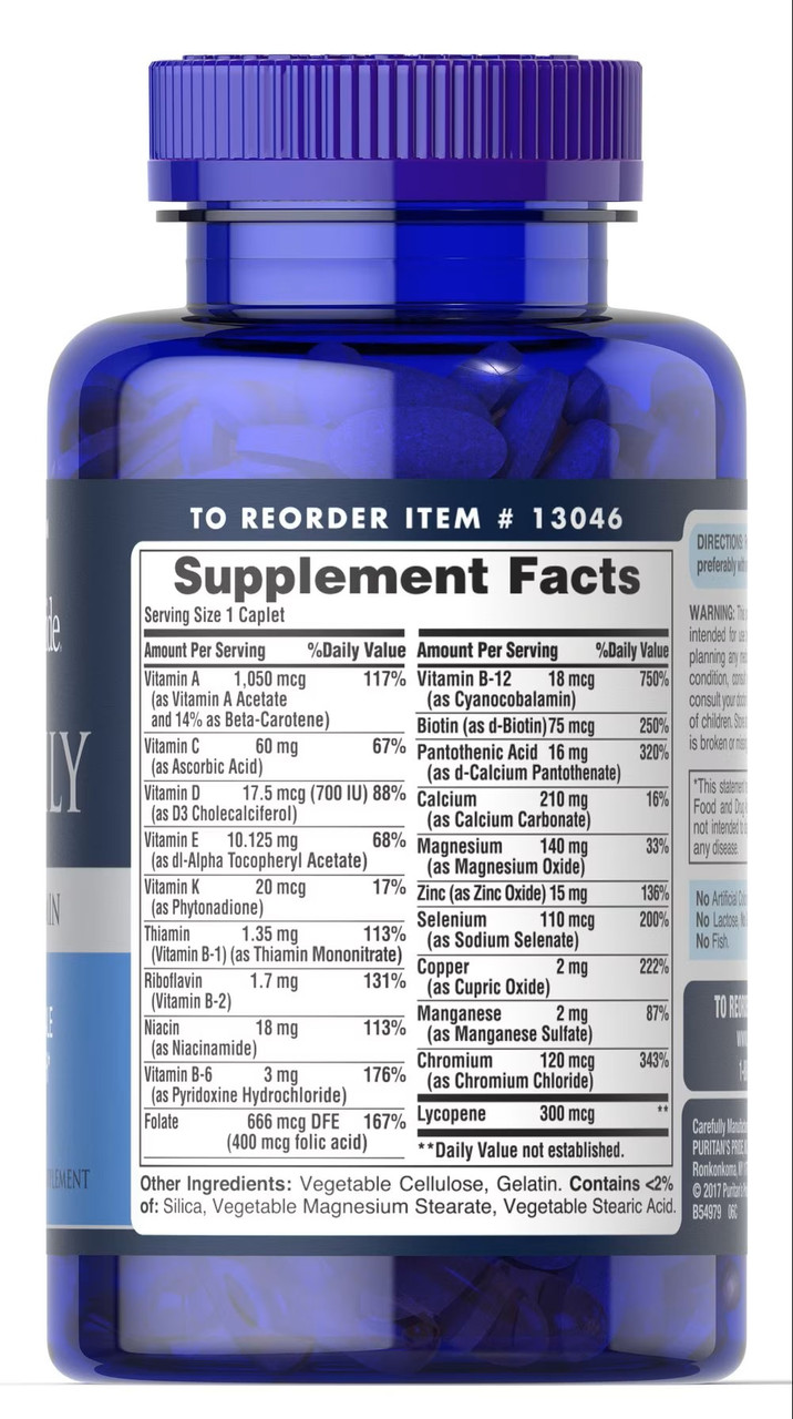 Мультивитамины для мужчин Puritan's Pride One Daily Men's Multivitamin 100 Caplets, фото №2
