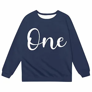 Свитшот для девочки с буквенным принтом, круглым вырезом и длинными рукавами - Фото 1