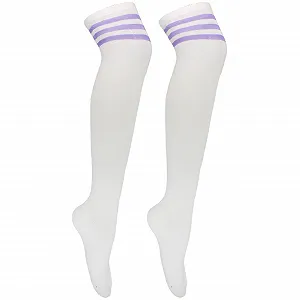 Чулки до бедра Белые гольфы до колена Женские гольфы до колена Полосатые длинные белые гольфы для черлидеров и паб-гольфа - Фото 1