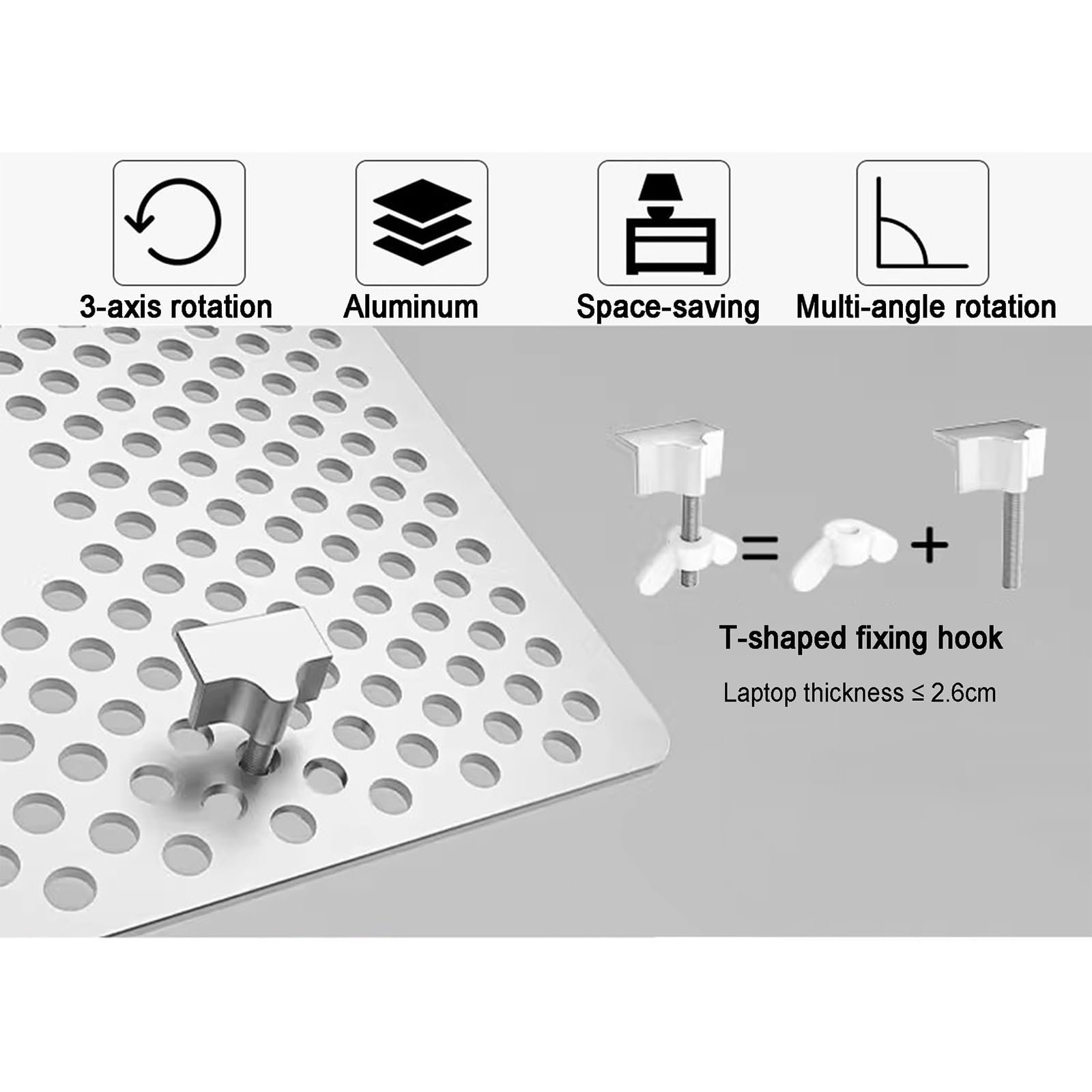 Настінне кріплення для ноутбука з регульованим шарнірним кронштейном і підставкою для миші, алюмінієвий сплав, до 8 кг, фото №2