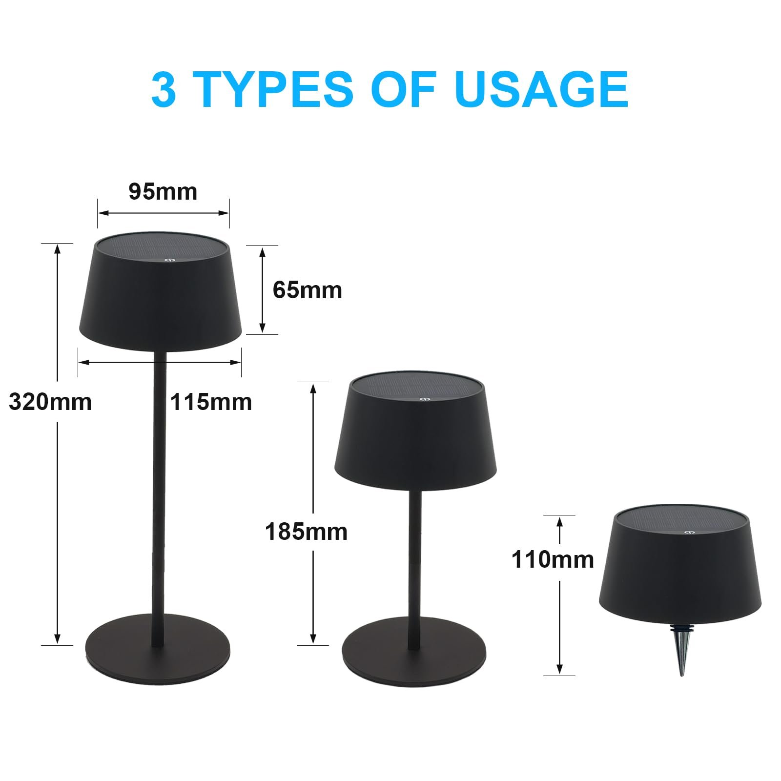 Сонячна настільна лампа ANTELA Бездротова димована LED Вулична Акумуляторна 3000 К IP44 Чорна 1 шт., фото №3