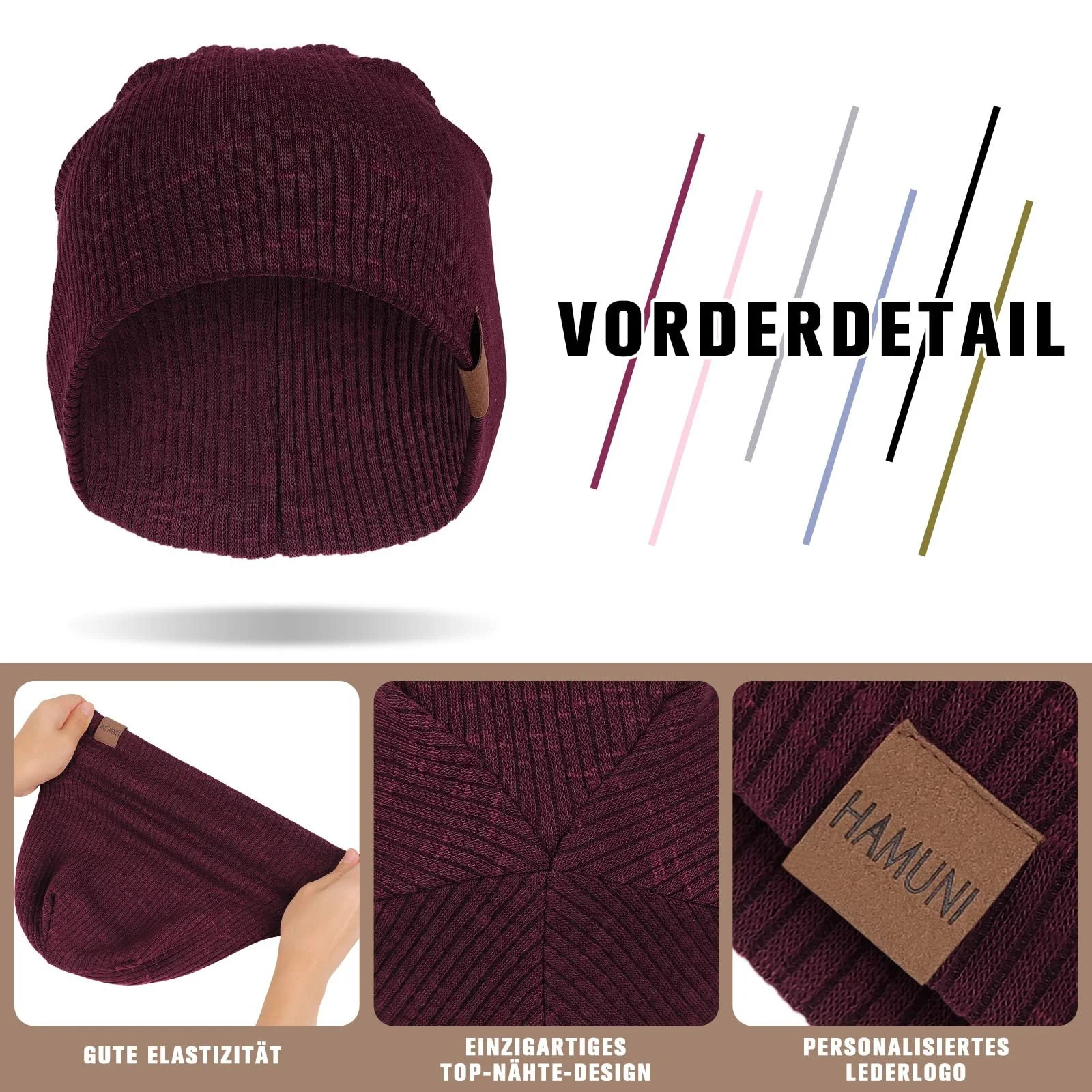 Шапка-бини HAMUNI Женская Эластичная Мягкая Трикотажная Классическая Модная Длинная Идеально подходит для весны, осени и зимы, фото №2 Шапка-бини HAMUNI Женская Эластичная Мягкая Трикотажная Классическая Модная Длинная Идеально подходит для весны, осени и зимы, фото №2