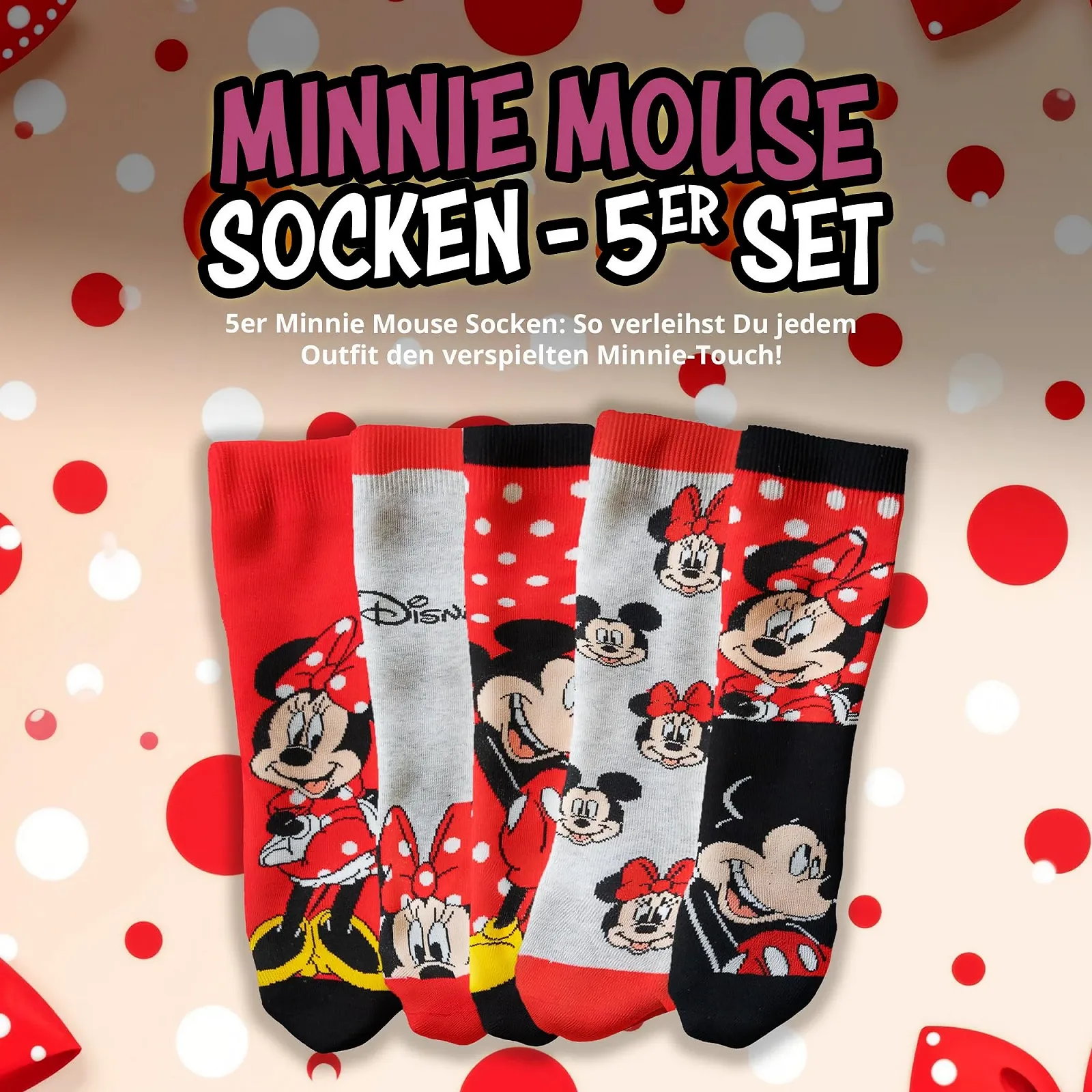 Шкарпетки United Labels Disney Minnie & Mickey Mouse 5 пар, червоні, 38-43, фото №2