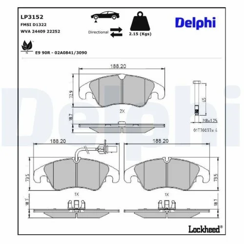 Комплект тормозных колодок DELPHI LP3152 дисковый тормоз для AUDI, AUDI (FAW), VW (SVW), фото №4
