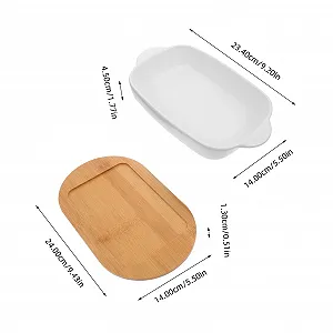 Форма для запекания Cabilock Прямоугольная керамическая с деревянным основанием маленькая термостойкая synthetic.ua - Фото 1