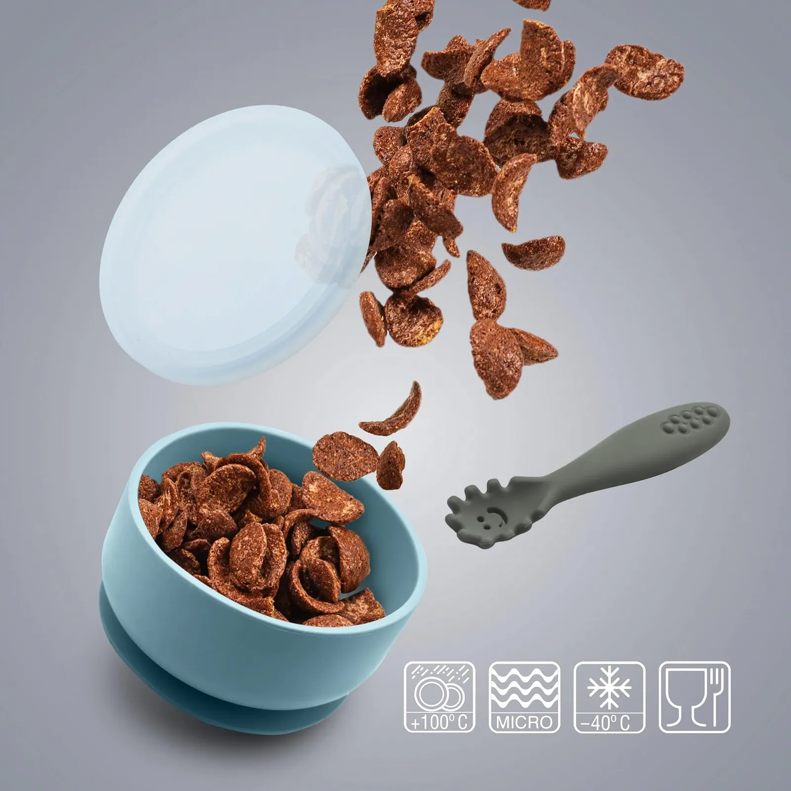 Набір дитячого посуду Navik Baby, силіконова дитяча миска з кришкою та присоскою, дитяча ложка, від 6 місяців, синьо-зелений, фото №6 Набір дитячого посуду Navik Baby, силіконова дитяча миска з кришкою та присоскою, дитяча ложка, від 6 місяців, синьо-зелений, фото №6