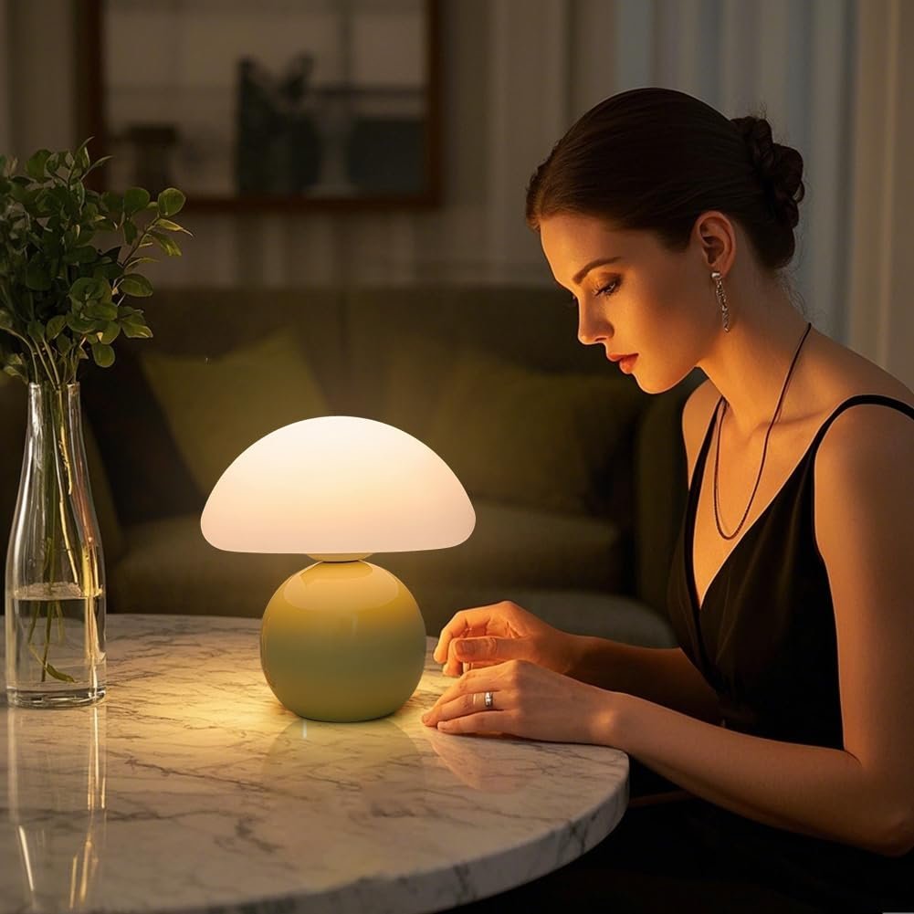 Настільна лампа Mushroom LED жовта керамічна з плафоном PE регульована яскравість, фото №6