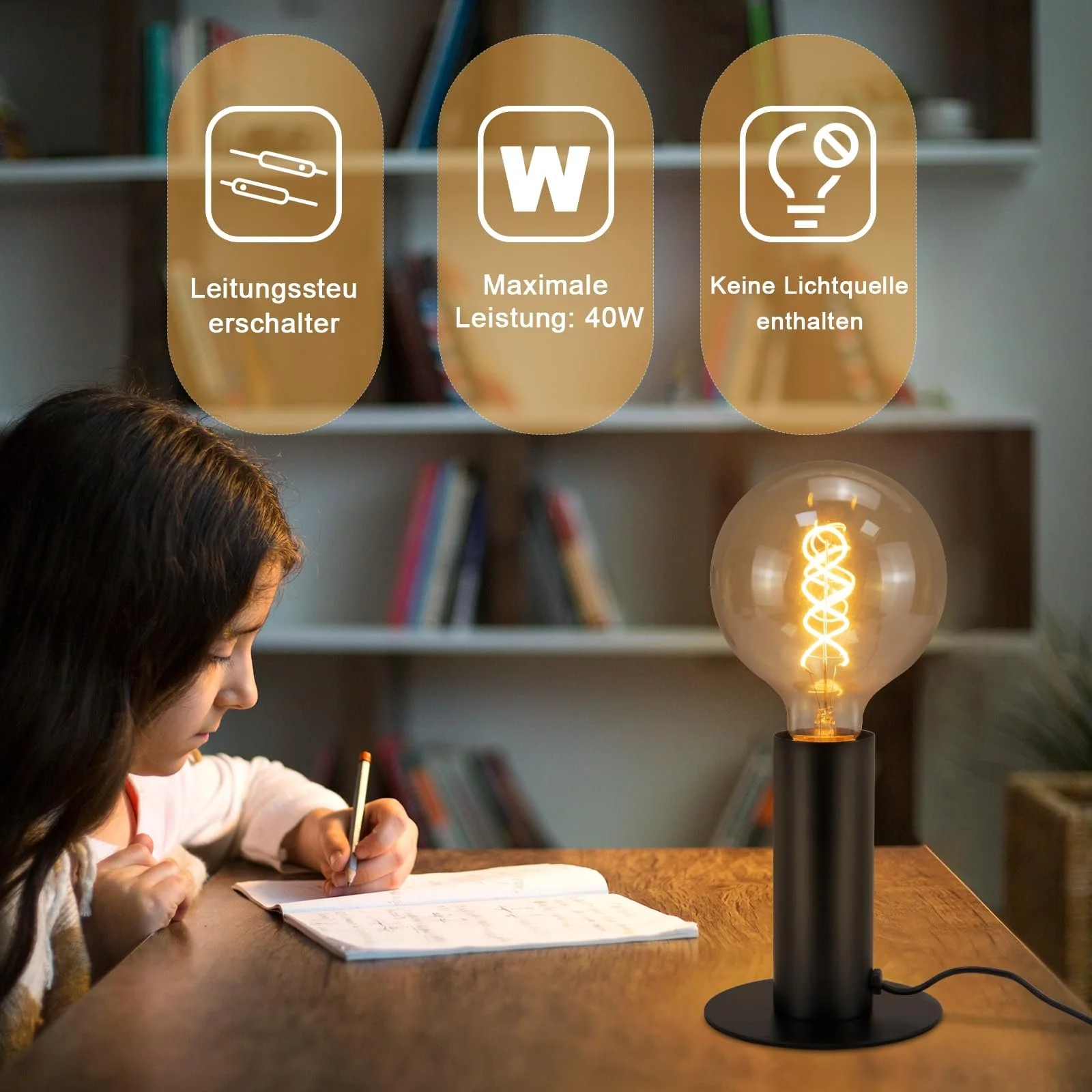 Настільна лампа Vintage Industrial E27 Чорна 40 Ват з вимикачем, фото №6