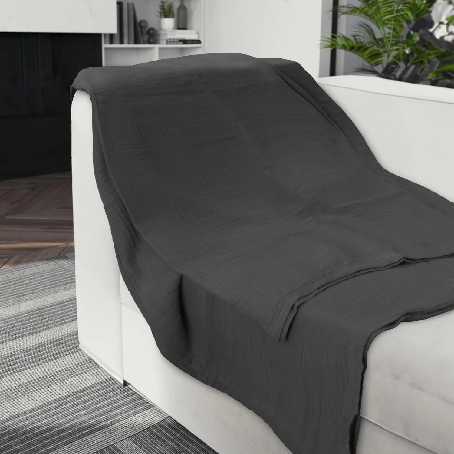 Покривало Муслін Sleezzz, 150 x 200 см, Легка літня Покривало зі 100% бавовни, Можна прати Чорний, фото №2