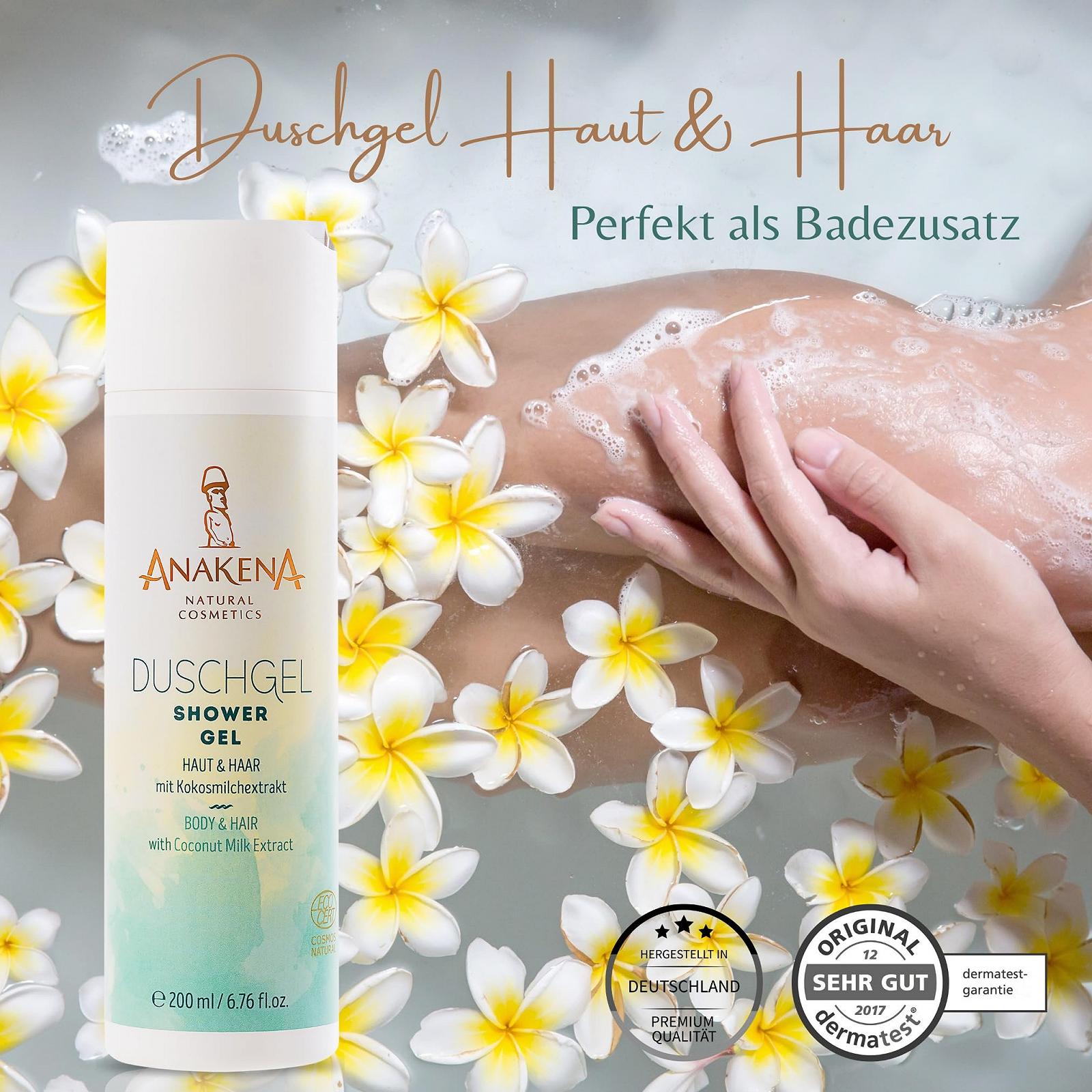 Гель для душу ANAKENA Natural Cosmetics Shower Gel Skin & Hair Tropical Fragrance з екстрактом кокосового молока 200 мл, фото №4