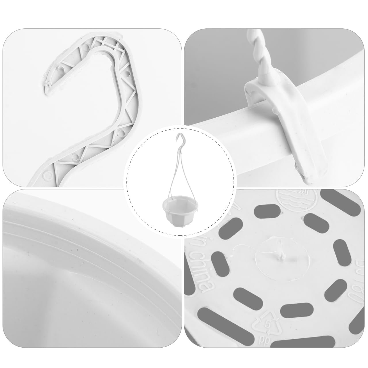 Подвесные горшки для цветов Yardwe пластиковые с крючками, белые, 5 шт., фото №8