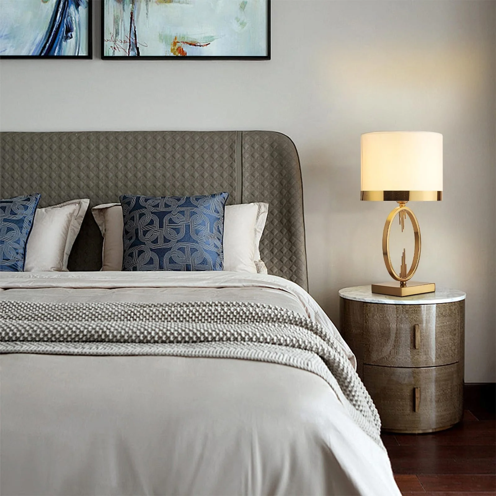 Настільна лампа E27 Vintage Метал 49x25 см Золото з білим, фото №4