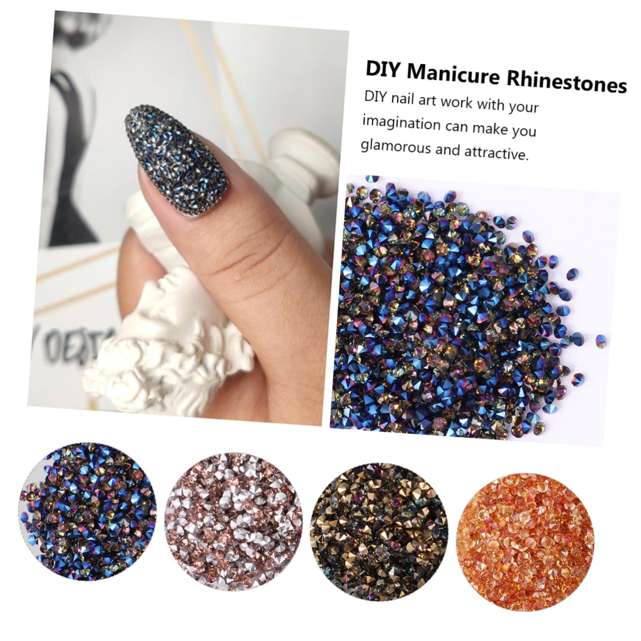 Стрази для нігтів Healeved, 4 упаковки по 5760 штскляні плоскі камені, круглі намистини, пісок кристалічний, фото №4