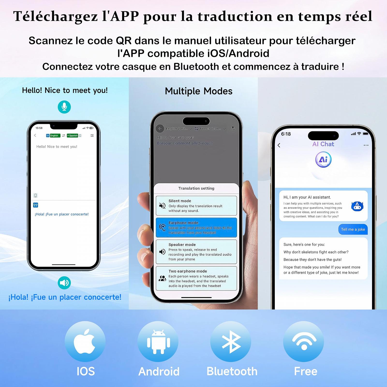 Bluetooth Наушники, Голосовой переводчик, IA, Мгновенные звонки, Без Wi-Fi, 140+ языков, Совместим с iOS Android, Для путешествий, фото №3