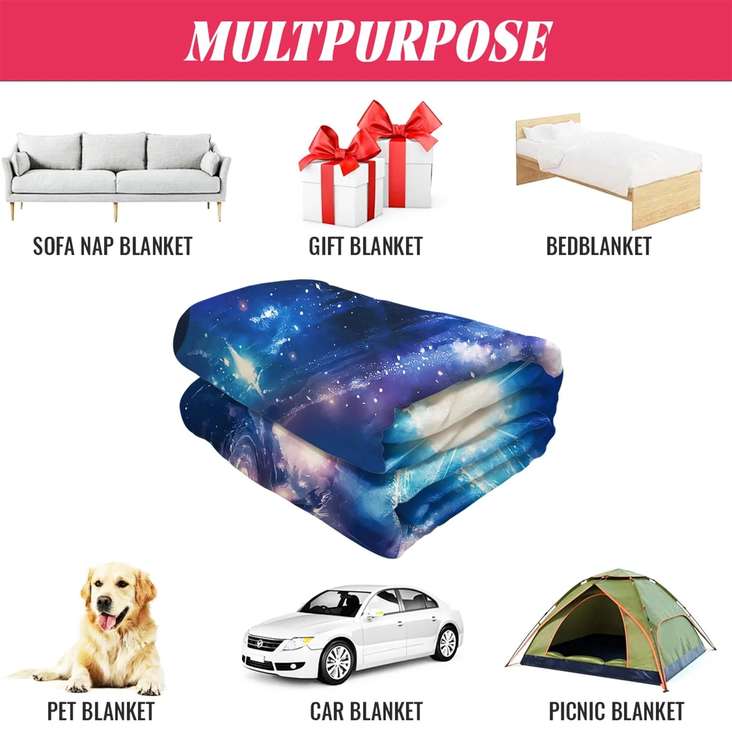 Покривало YISUMEI Фланель М'яка Флісова Покривало Космос Планети Місяці Галактики, 150 x 200 см, фото №4