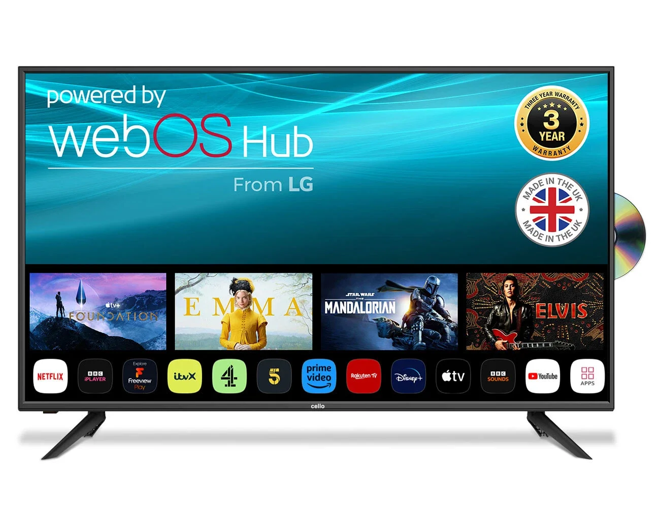 Телевізор 43" Cello C4324WSF / Full HD / 60 Гц / LED / Smart TV (WebOS) / Wi-Fi / Bluetooth / T2 / DVD, фото №1