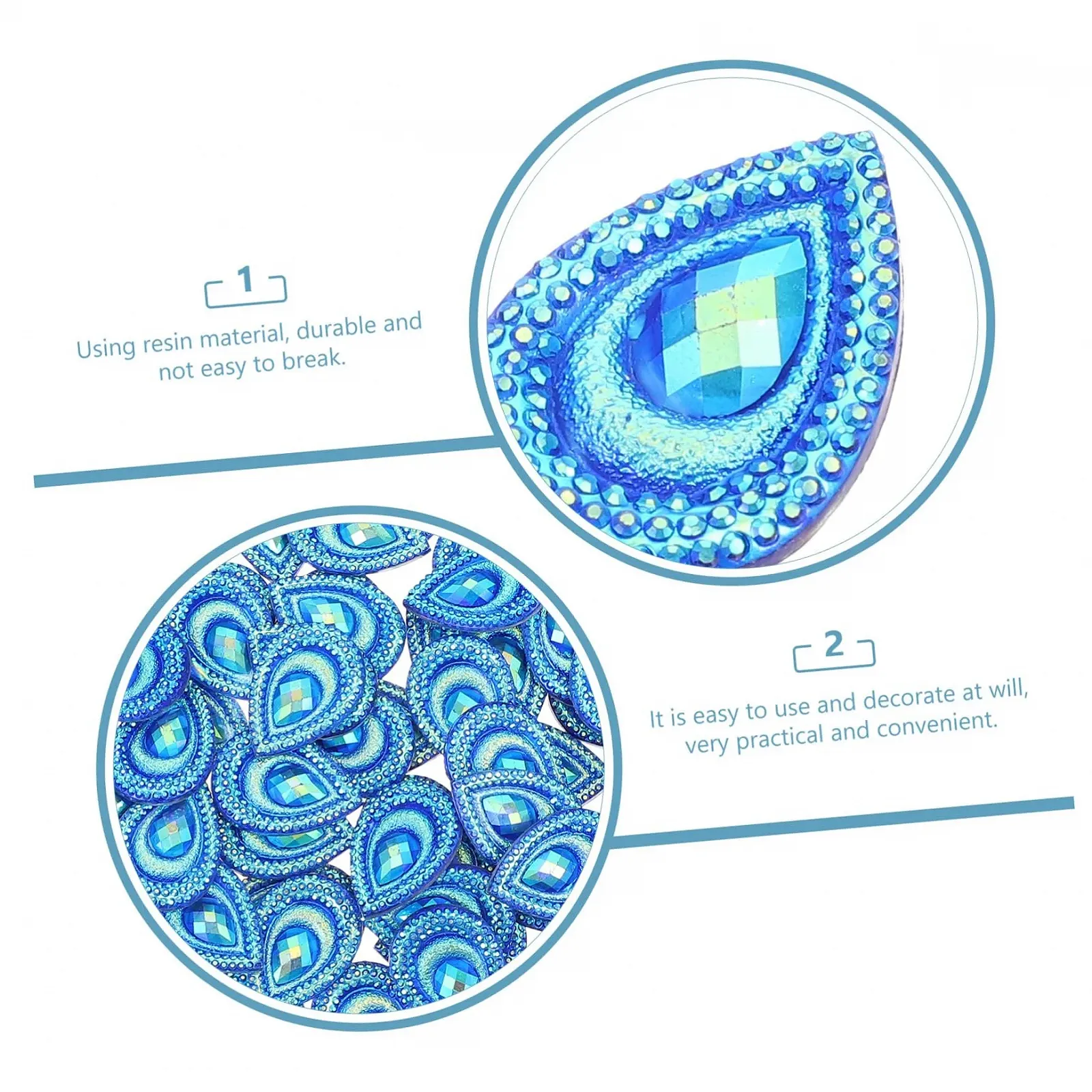 Стрази Крапля LALAFINA 3шт Смола Блакитний, фото №2